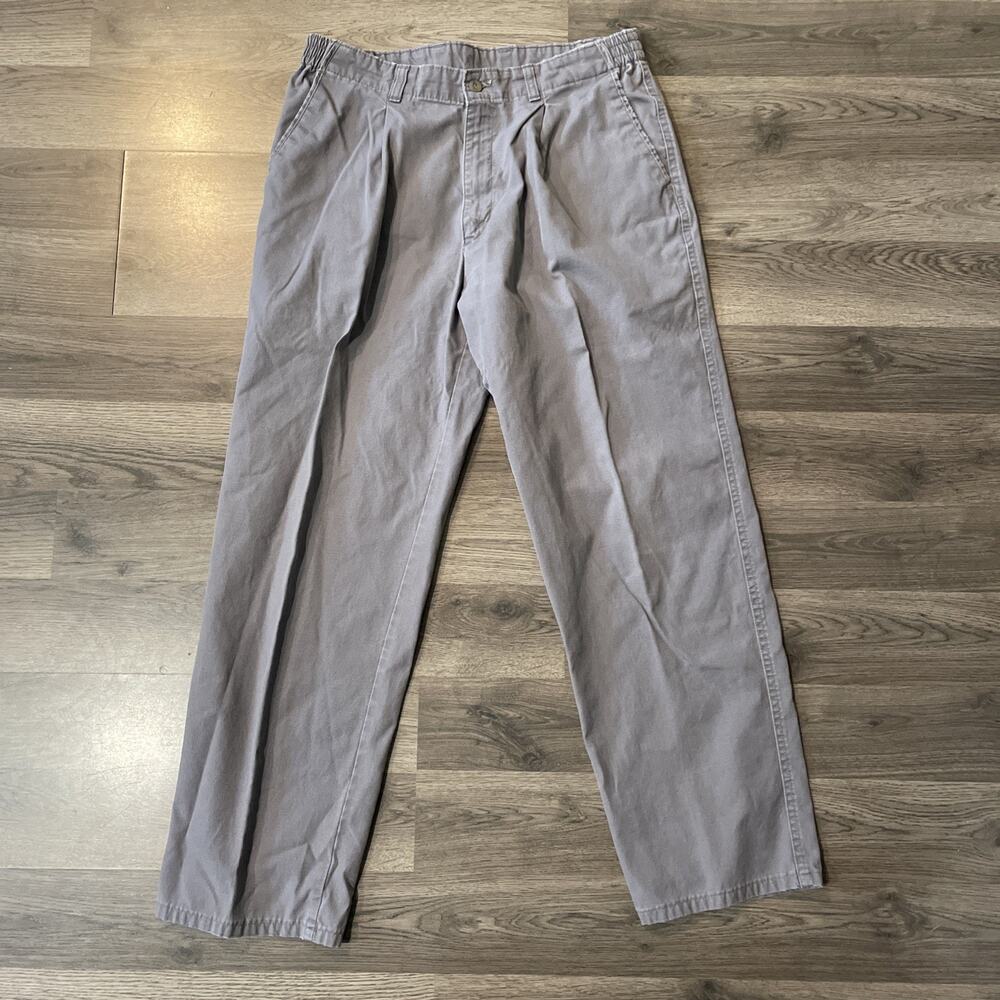 Vintage 90s Gray Dockers Pleated Pants 36x30 Baggy Relaxed Fit 100% Cotton